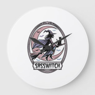 Grande Horloge Ronde Chemise de sorcière impertinente Art Halloween vin