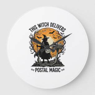 Grande Horloge Ronde Chemise de sorcière postale Halloween vintage fact