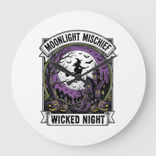 Grande Horloge Ronde Chemise de sorcière vintage Art de Halloween haunt