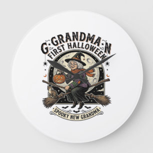 Grande Horloge Ronde Chemise de sorcière vintage Halloween de grand-mèr