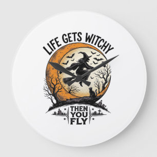 Grande Horloge Ronde Chemise de sorcière vintage rétro Halloween sorciè