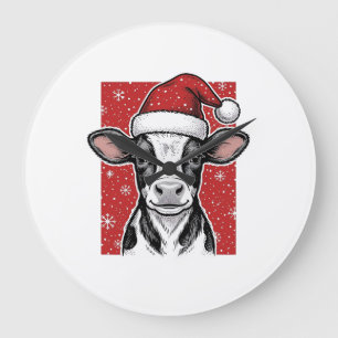 Grande Horloge Ronde Chemise de vacances de Noël chapeau de Santa vache