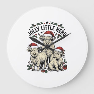 Grande Horloge Ronde Chemise de vache de Noël Art de troupeau de vacanc