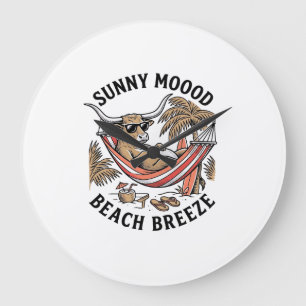 Grande Horloge Ronde Chemise de vache de plage Art animal de ferme vint
