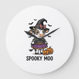 Grande Horloge Ronde Chemise de vache Halloween Art de gravure de veau