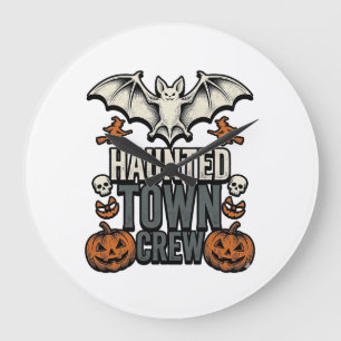 Grande Horloge Ronde Chemise de ville hantée Halloween vintage chauve-s