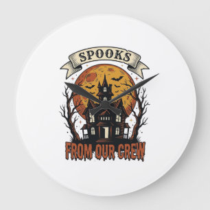 Grande Horloge Ronde Chemise d'équipe Halloween Dessin de maison hantée