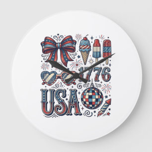Grande Horloge Ronde Chemise d'été patriotique vintage USA 1776 Design_