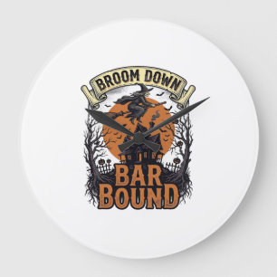 Grande Horloge Ronde Chemise d'Halloween pour barman Blague Balai de so