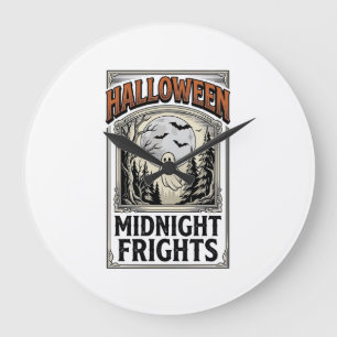 Grande Horloge Ronde Chemise d'horreur Halloween Gravure vintage Forêt