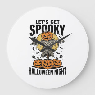 Grande Horloge Ronde Chemise Épouvantail Citrouille Graphique Halloween