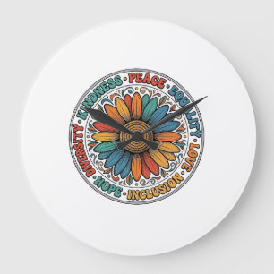 Grande Horloge Ronde Chemise Fleur de Paix Égalité Gentillesse Vintage_