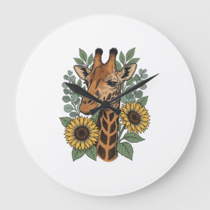 Grande Horloge Ronde Chemise florale tournesol girafe gravée vintage_1