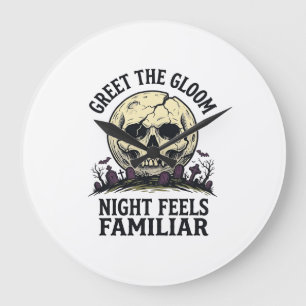 Grande Horloge Ronde Chemise graphique de crâne de lune effrayant Hallo