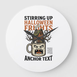 Grande Horloge Ronde Chemise graphique de mug hanté Halloween Café effr