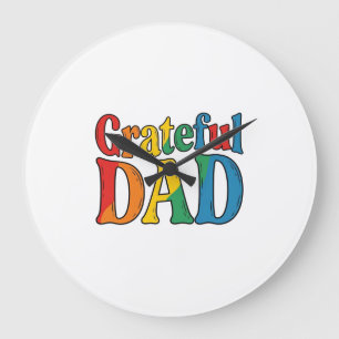 Grande Horloge Ronde Chemise Grateful Dad Vintage Rainbow Typography_1