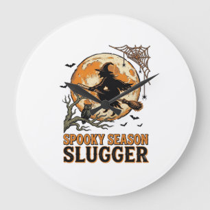 Grande Horloge Ronde Chemise Halloween Baseball Sorcière Gravure Vintag