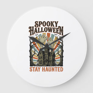 Grande Horloge Ronde Chemise Halloween Maison Hantée avec Fantôme Vinta