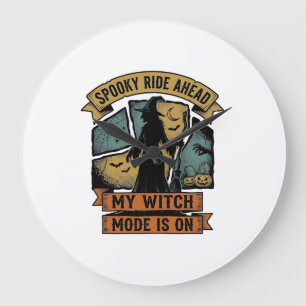 Grande Horloge Ronde Chemise Halloween Sorcière Drôle Design de Sorcièr