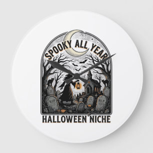 Grande Horloge Ronde Chemise Halloween tous les jours Design Spooky tou