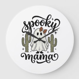 Grande Horloge Ronde Chemise Halloween Vintage Cactus Fantôme Maman Eff
