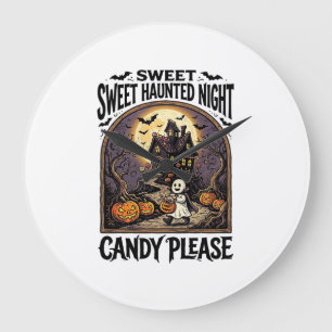 Grande Horloge Ronde Chemise Halloween Vintage Candy Night Maison Hanté