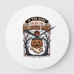Grande Horloge Ronde Chemise Halloween Vintage Citrouille Gravée Fantôm