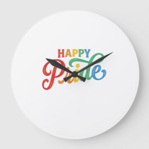Grande Horloge Ronde Chemise Happy Pride Vintage Rainbow Typography_1