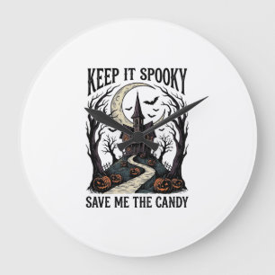 Grande Horloge Ronde Chemise Maison Hantée Gravure Halloween Vintage Ar