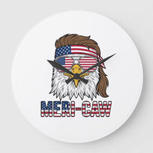 Grande Horloge Ronde Chemise Meri-Caw Aigle Patriotique Gravure Vintage