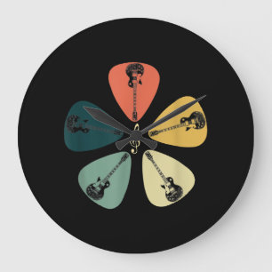 Grande Horloge Ronde Chemise Onglet de guitare. Style Rétro, Cadeau Pou