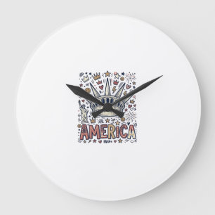 Grande Horloge Ronde Chemise Patriotique Couronne Liberté Vintage Améri