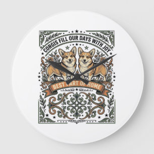Grande Horloge Ronde Chemise pour amateur de Corgi Gravure vintage drôl