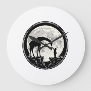 Grande Horloge Ronde Chemise silhouette de girafe et d'enfant sous la l