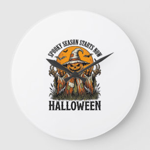 Grande Horloge Ronde Chemise sorcière citrouille épouvantail Halloween