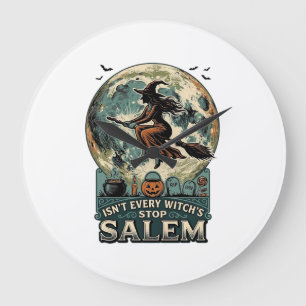Grande Horloge Ronde Chemise Sorcière de Salem Gravure Vintage Humour É