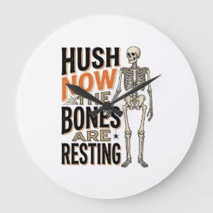 Grande Horloge Ronde Chemise squelette drôle, gravure Halloween Hush No