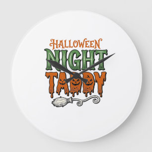 Grande Horloge Ronde Chemise Taddy Nuit Halloween Vintage Balai de Sorc