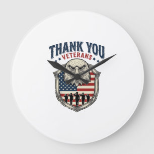 Grande Horloge Ronde Chemise Thank You Veterans Patriotic Eagle Shield_