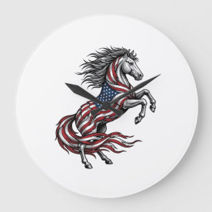 Grande Horloge Ronde Chemise vectorielle de cheval cabré patriotique vi