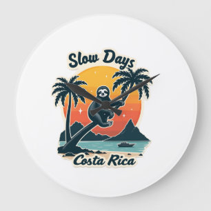 Grande Horloge Ronde Chemise Vectorielle Voyage Costa Rica Paresseux Vi