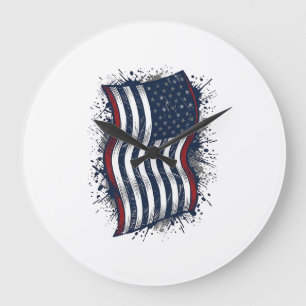 Grande Horloge Ronde Chemise vintage avec drapeau patriotique en détres