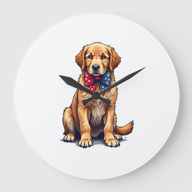 Grande Horloge Ronde Chemise Vintage de chiot Golden Retriever Patrioti (Recto)