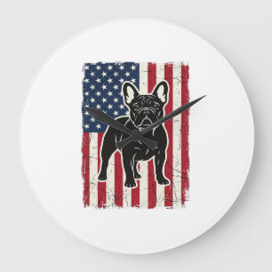 Grande Horloge Ronde Chemise vintage drapeau patriotique Bouledogue fra
