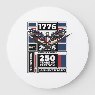 Grande Horloge Ronde Chemise Vintage Eagle 1776 2026 Typographie Patrio