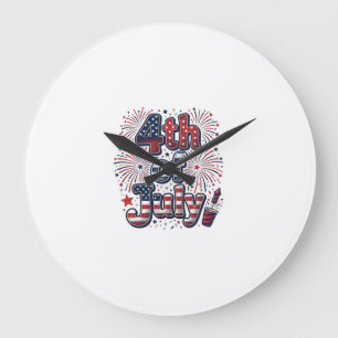 Grande Horloge Ronde Chemise vintage feux d'artifice patriotique du 4 j