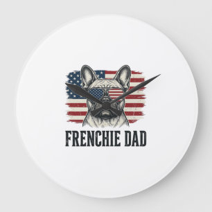 Grande Horloge Ronde Chemise Vintage Frenchie Dad Bulldog Patriotique_1