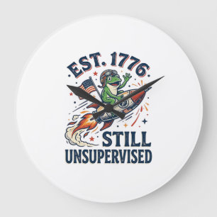 Grande Horloge Ronde Chemise Vintage Frog Rocket Est 1776 Non Supervisé