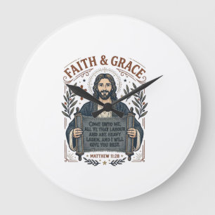 Grande Horloge Ronde Chemise vintage graphique chrétienne Jésus Croix P