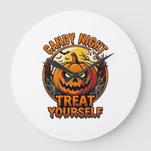 Grande Horloge Ronde Chemise Vintage Halloween Pumpkin Treat Yourself _
